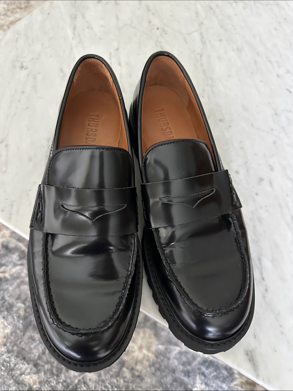 Thursday Boot Company Black Leather Lug-Soled Penny Loafers - Picture 2 of 11
